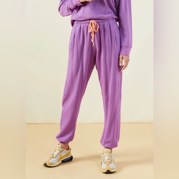 Monrow Super soft Fleece Grandpa Side Pockets Cuffed Ankles Purple Sweatpants S - Picture 1 of 9
